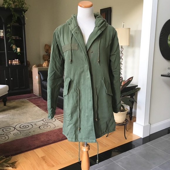 Olive Fuchsia Military Statement Jacket Faux Fur - Picture 4 of 8